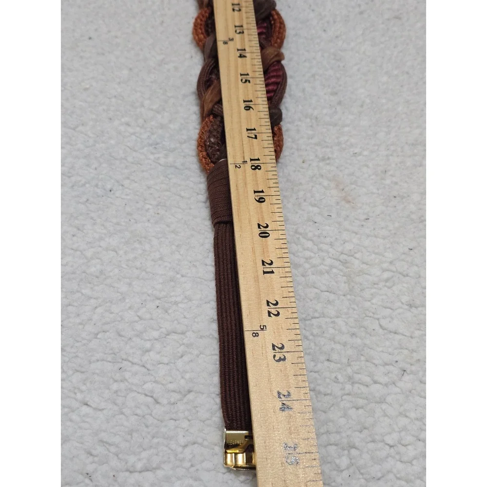 Leather Shop Vintage Braided Cinch Belt Brown Copper Burgundy Elastic Gold Clasp